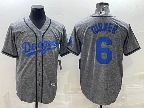 Men's Los Angeles Dodgers #6 Trea Turner Gray Cool Base Stitched Jersey